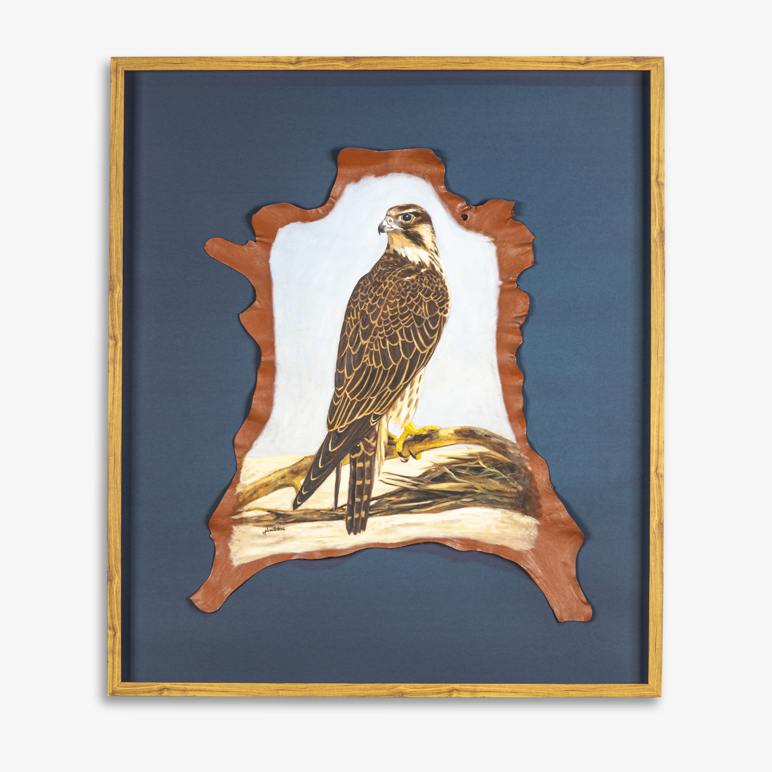 Falcon painting on leather